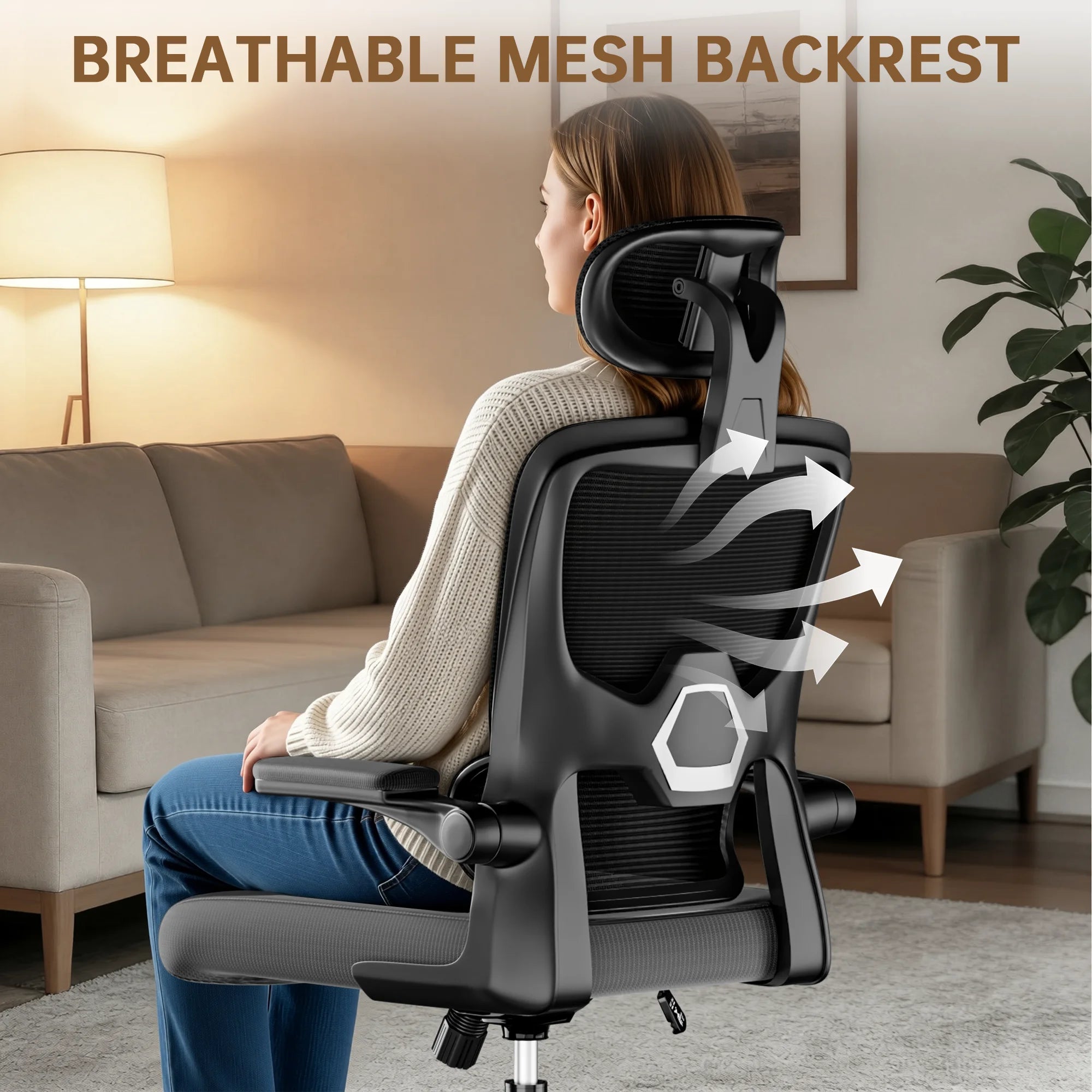 Ergonomic Office Chair with Lumbar Support, Home Office Desk Computer Chairs Adjustable Headrest and Flip-up Armrests