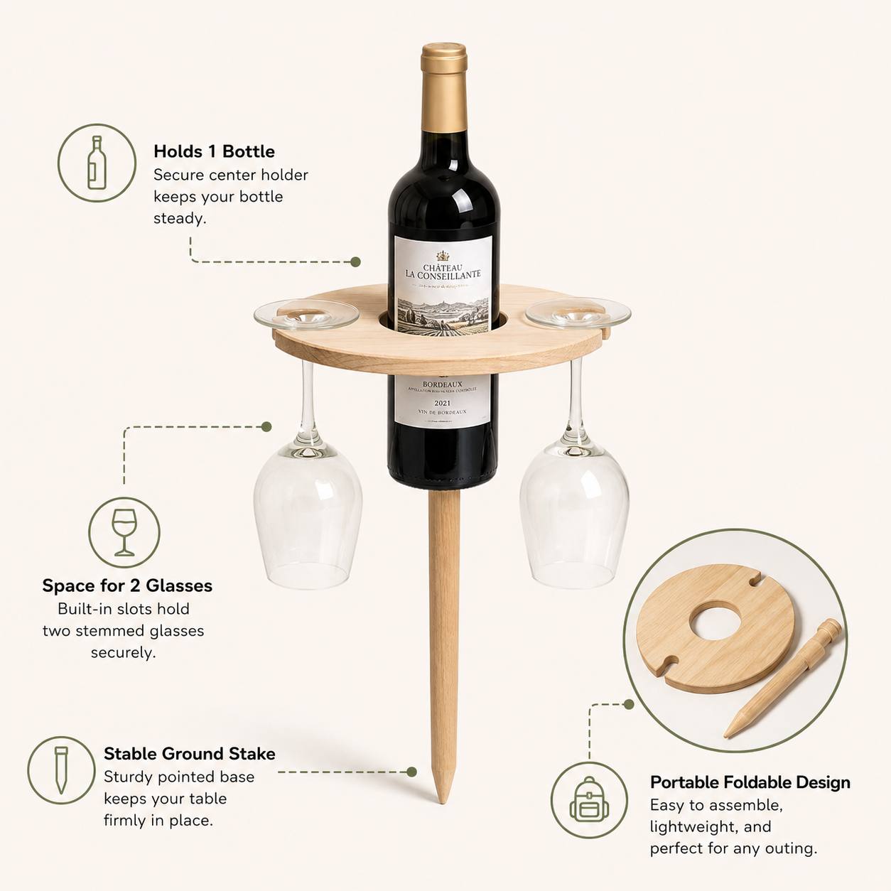 Foldable Portable Picnic Wine Table
