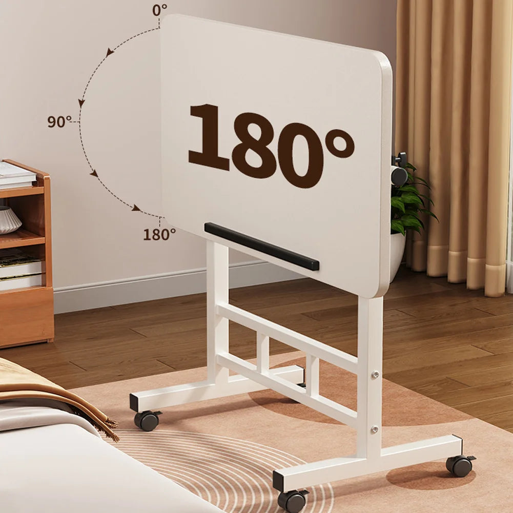Standing Rolling Desk Portable Height Adjustable Mobile Stand Up Overbed Laptop Table with Wheels for Sofa Bedroom Home Office