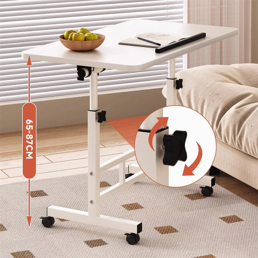 Standing Rolling Desk Portable Height Adjustable Mobile Stand Up Overbed Laptop Table with Wheels for Sofa Bedroom Home Office
