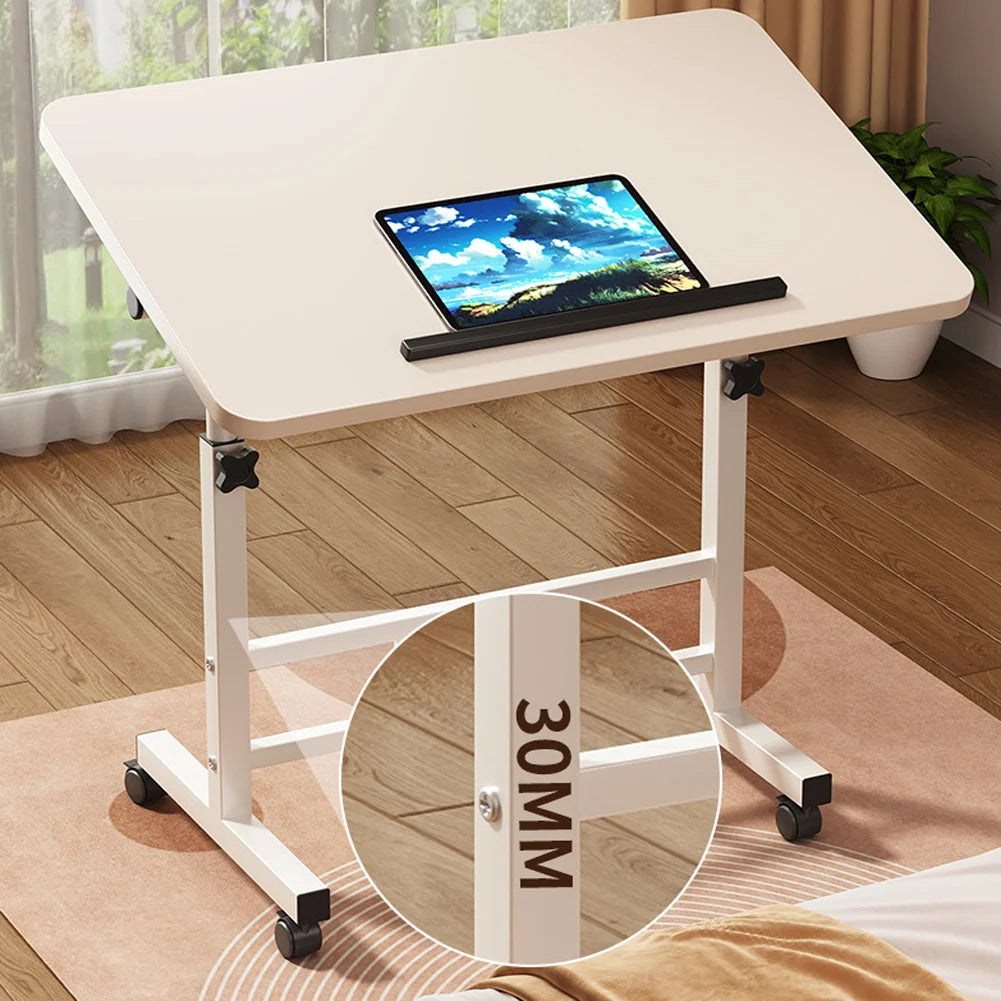 Standing Rolling Desk Portable Height Adjustable Mobile Stand Up Overbed Laptop Table with Wheels for Sofa Bedroom Home Office