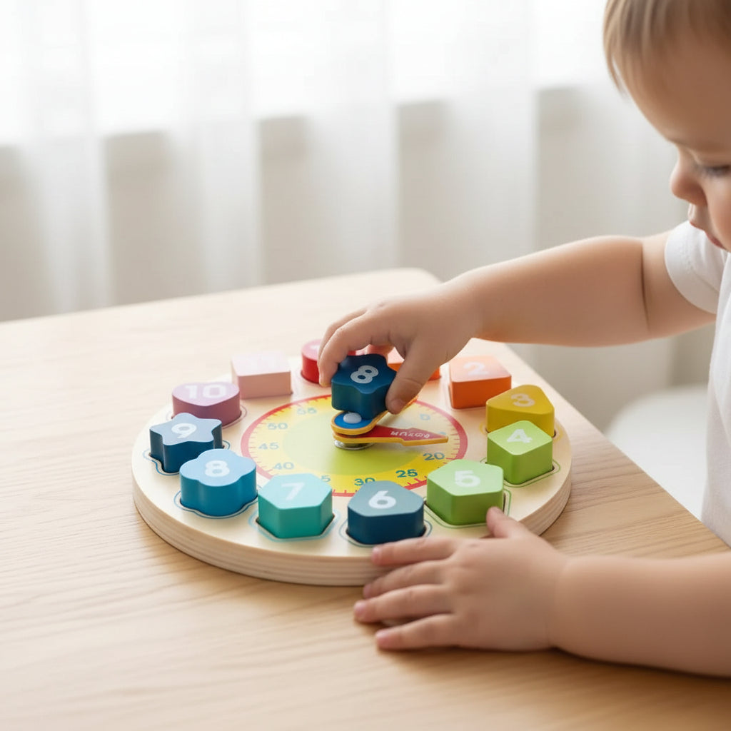 Learning Clock Colorful Numbers Wooden Construction Toddler