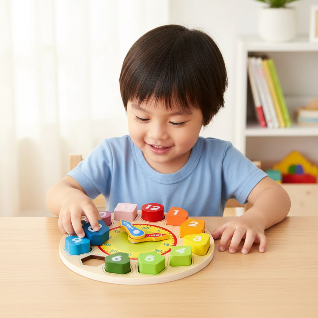 Learning Clock Colorful Numbers Wooden Construction Toddler