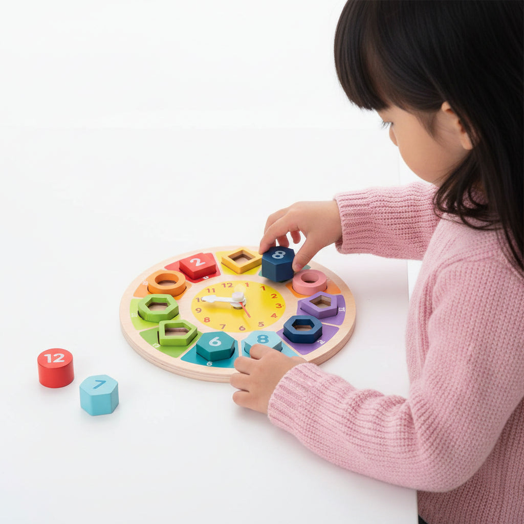 Learning Clock Colorful Numbers Wooden Construction Toddler