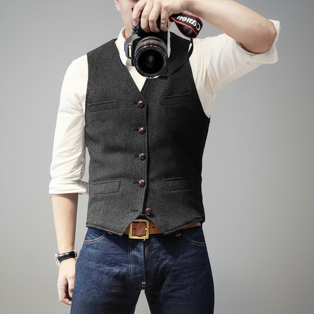 Men's Button-Up Vest Sleeveless Casual | Formal Wear