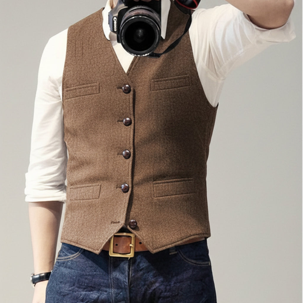 Men's Button-Up Vest Sleeveless Casual | Formal Wear