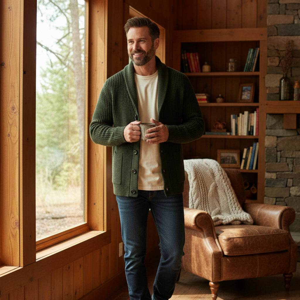 Men's Knitted Cardigan Shawl Collar | Layering