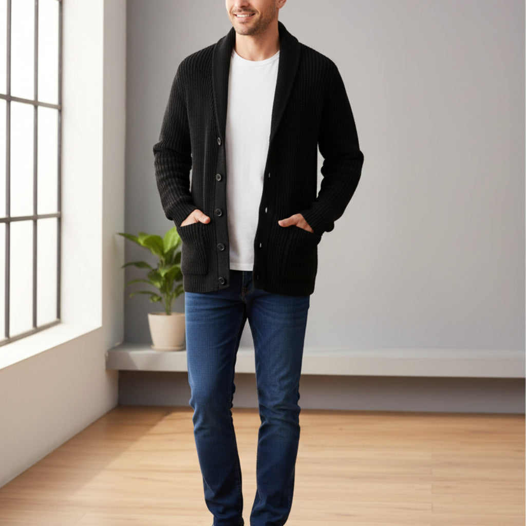 Men's Knitted Cardigan Shawl Collar | Layering