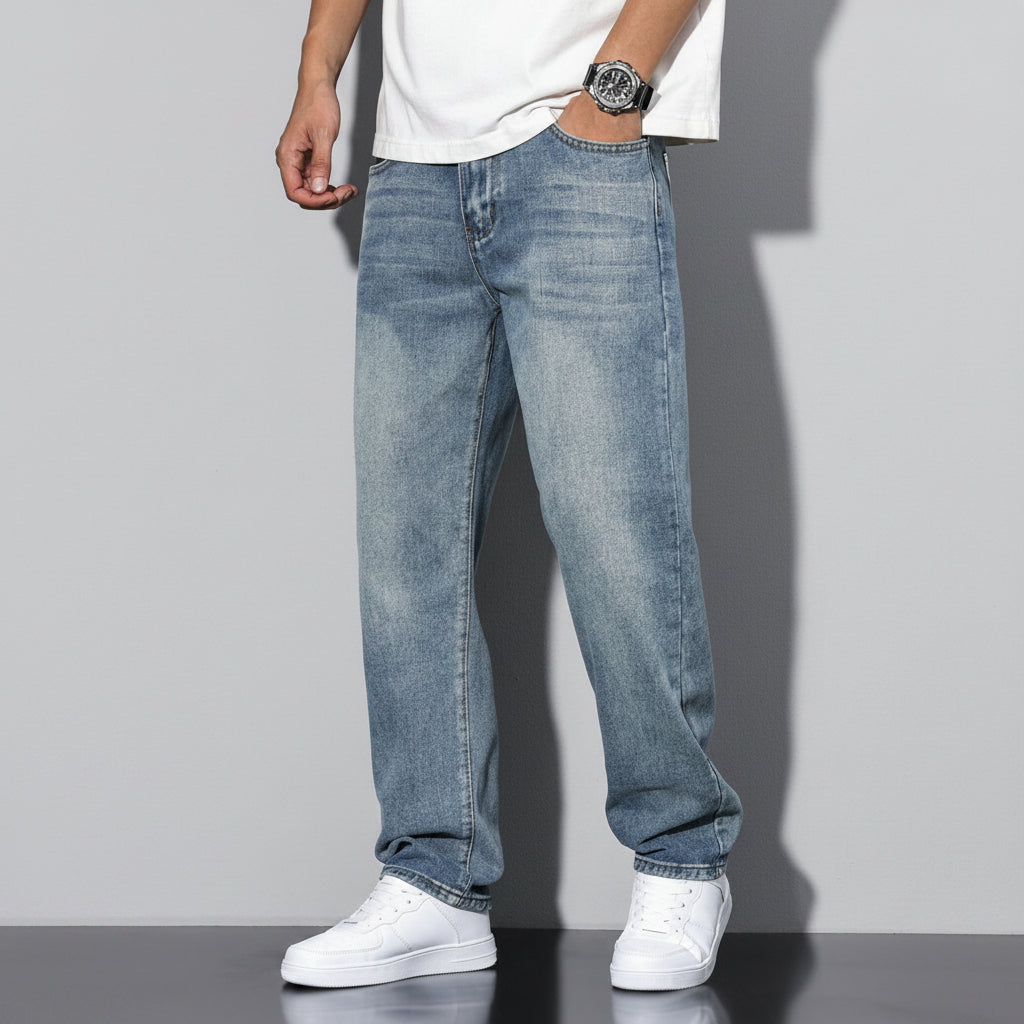 Men's Straight Leg Washed Jeans | Casual Wear