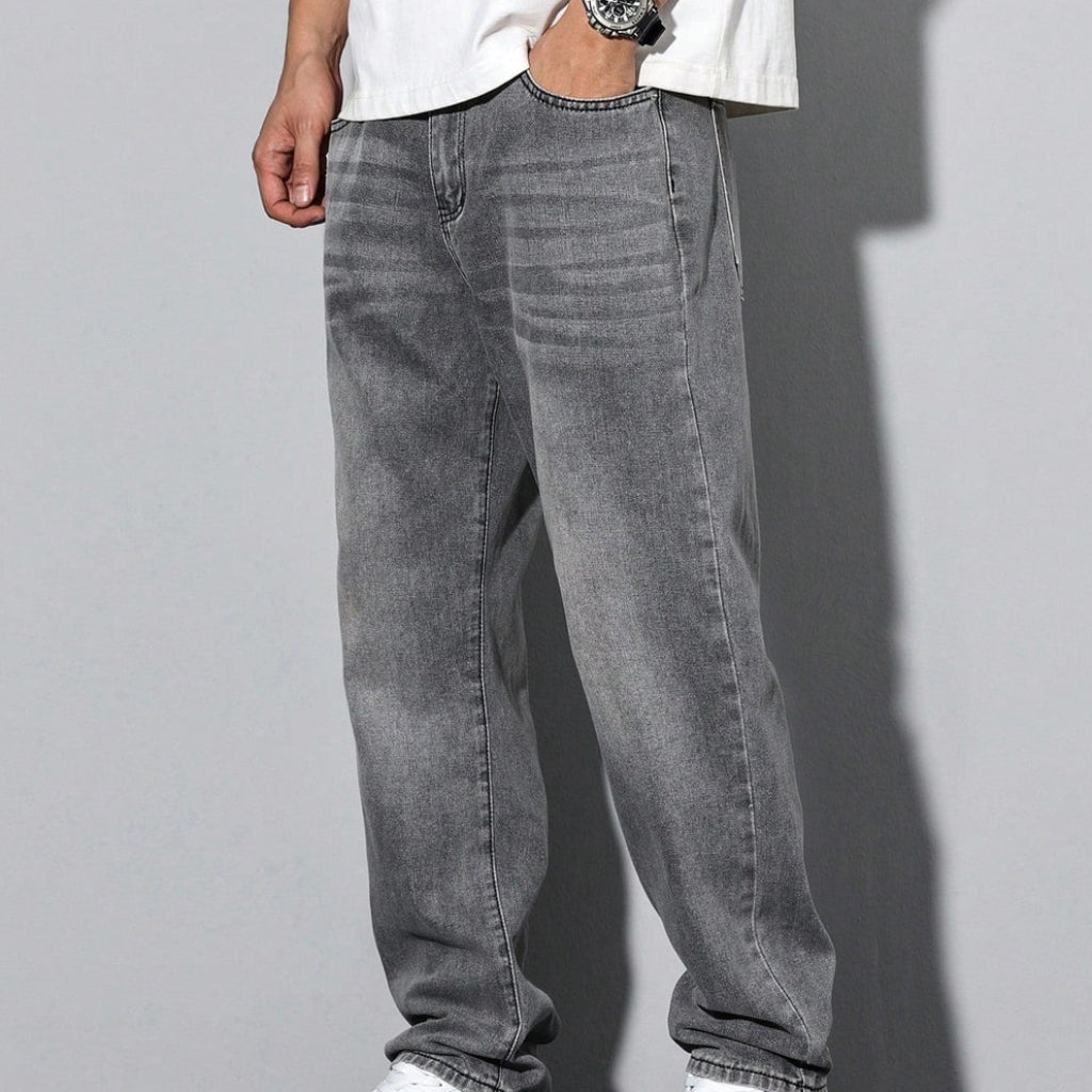 Men's Straight Leg Washed Jeans | Casual Wear
