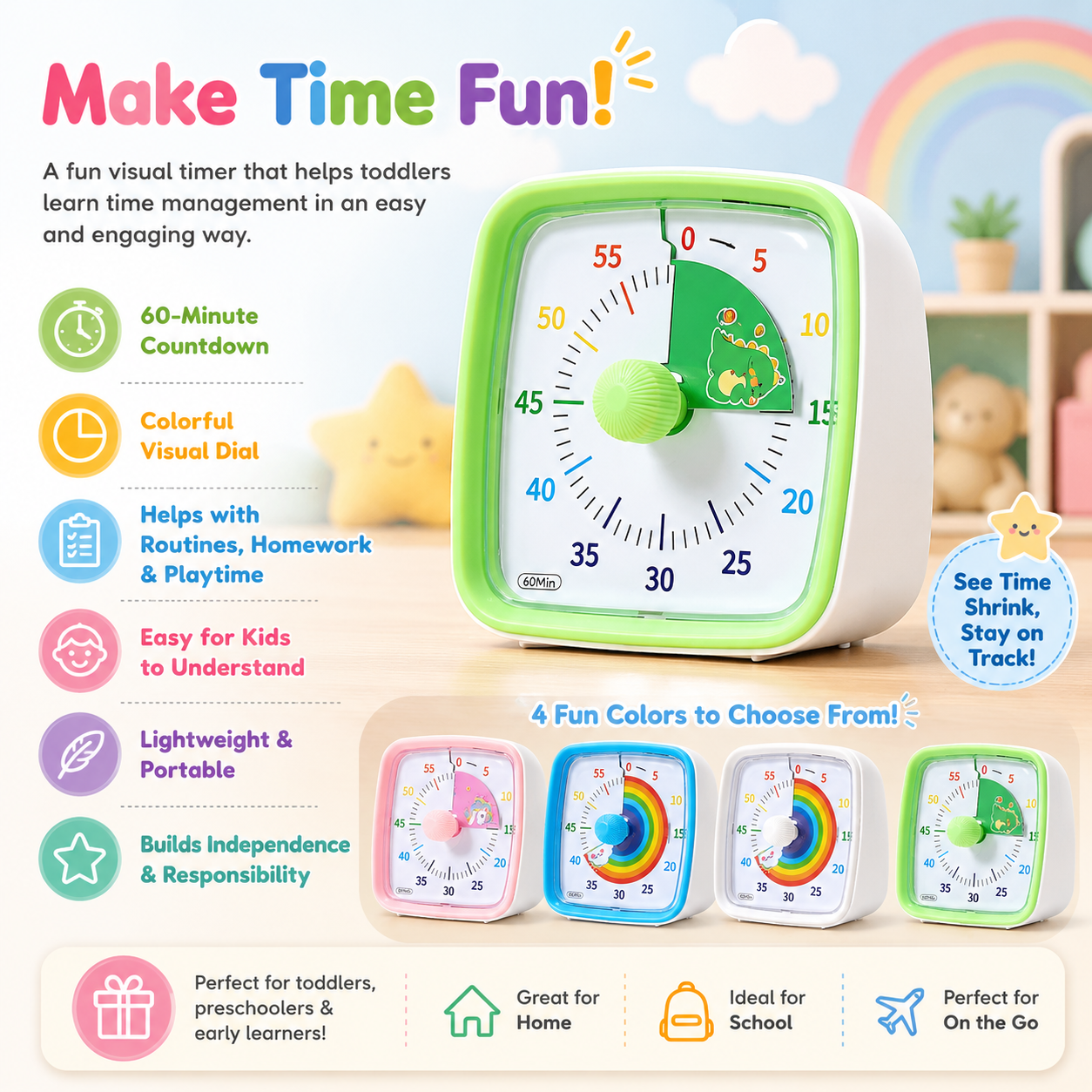 Toddler Timer Colorful Design Learning Time Management Compact Timer
