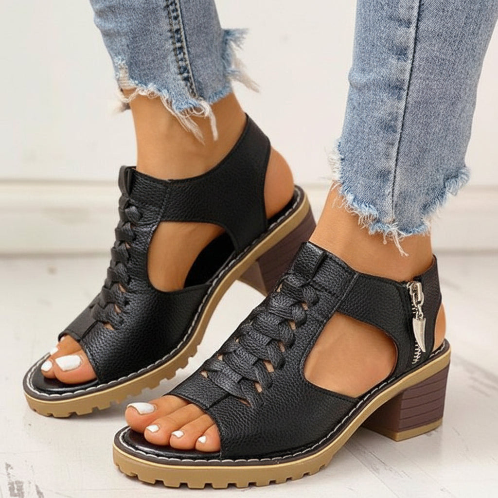 Women's Chunky Heeled Peep Toe Sandals