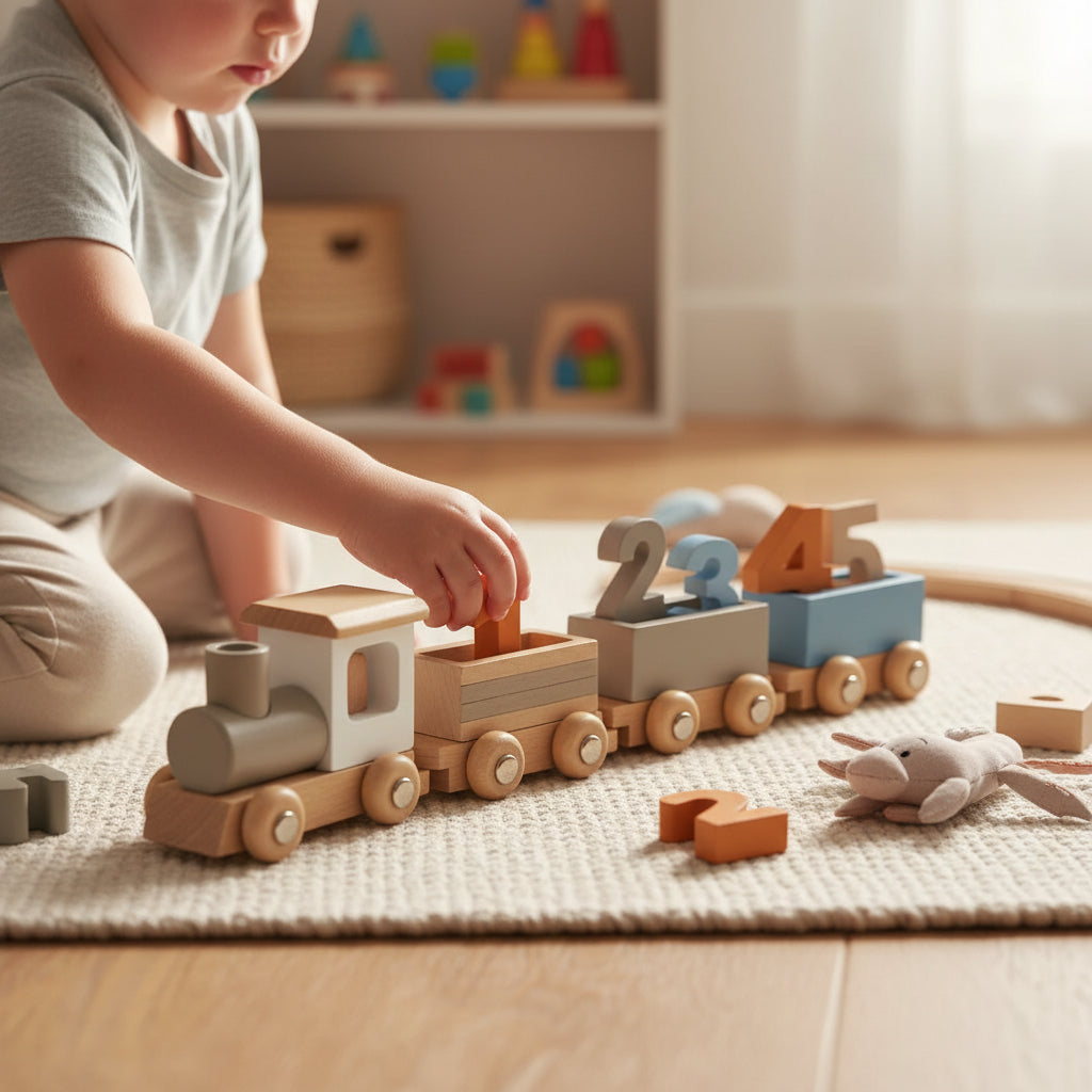 Wooden Train Set Fine Motor Skills Toy Interactive Learning